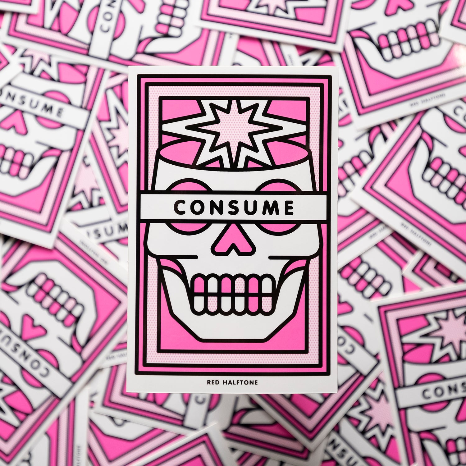Neon Pink Consume Skull Sticker