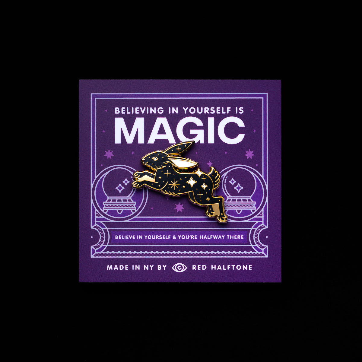 Rascal Rabit Pin Magic Rabbit Pin – Red Halftone