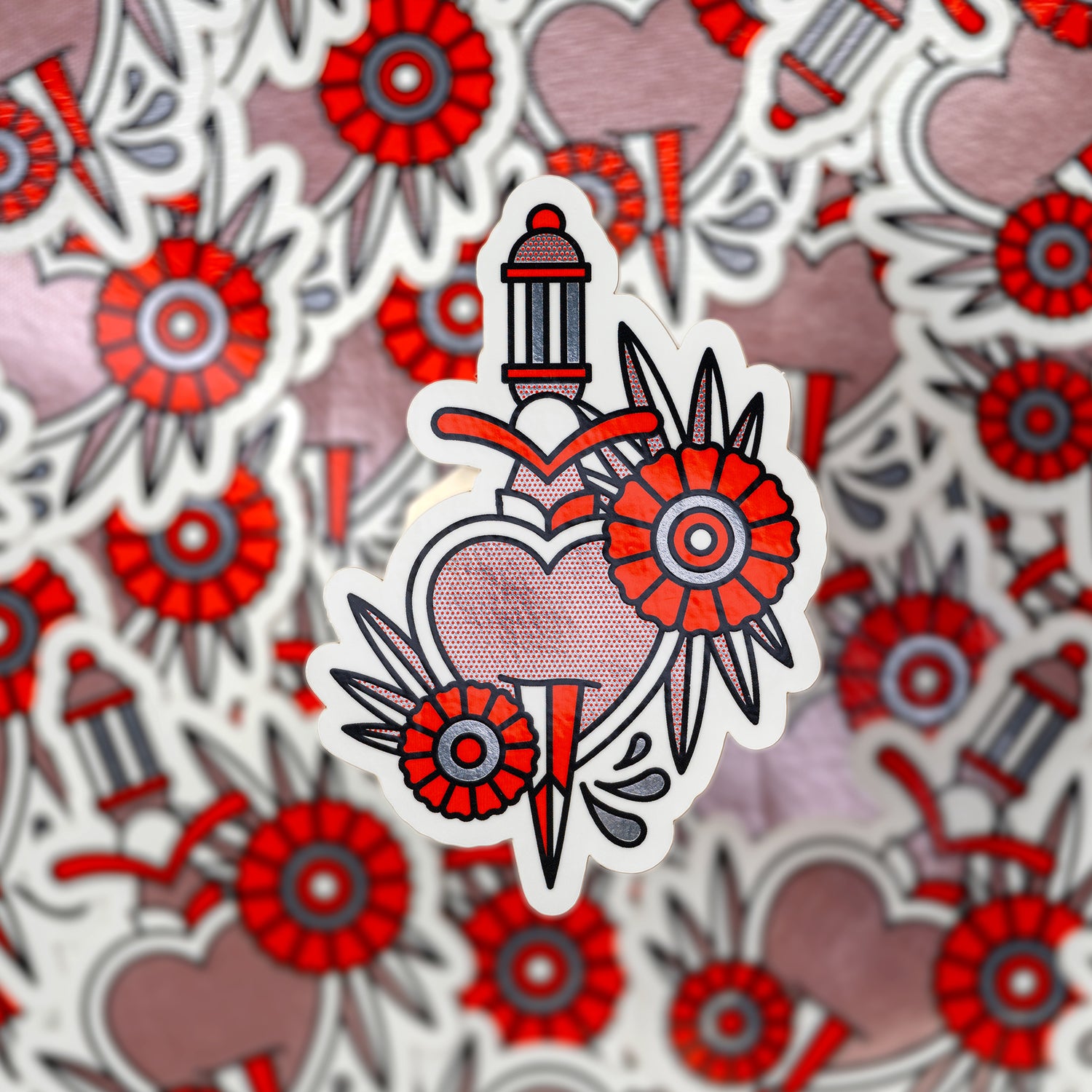 Dagger Thru Heart Metallic Sticker